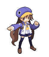 a pixel art drawing of a girl wearing a blue hat