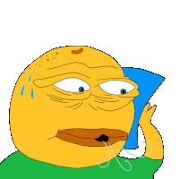 a yellow cartoon character with a green shirt is holding a blue object in his hand