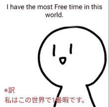 a drawing of a person with the words " i have the most free time in this world " on it