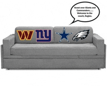 a couch with a speech bubble that says welcome to the couch eagles