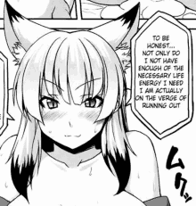 a black and white drawing of a naked anime girl with fox ears and a quote .