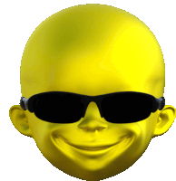 a yellow smiley face wearing black sunglasses and smiling