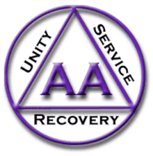 a logo for aa recovery with a purple triangle and a white circle