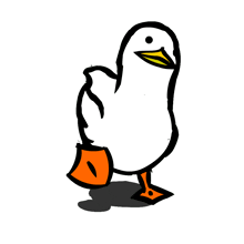 a drawing of a duck with orange feet