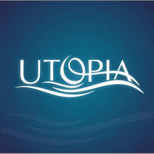 a blue background with the word utopia in white letters