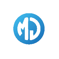 a blue circle with the letter md in the middle