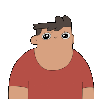 a cartoon of a man in a red shirt with big eyes