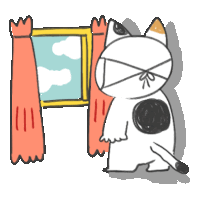 a drawing of a cat with a bandage on its head standing in front of a window