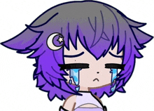 a drawing of a girl with purple hair and a crescent moon on her head is crying .