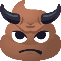 a cartoon drawing of a brown poop with horns