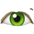 a close up of a green eye with a white pupil .