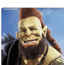 a close up of an orc with a beard and mohawk .