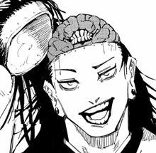 a black and white drawing of a man wearing a crown on his head .