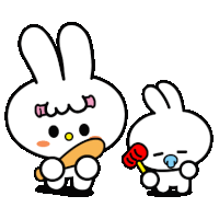 a cartoon rabbit is holding a lollipop next to another rabbit .