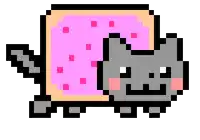 a pixel art of a cat with a pink frosting on its face