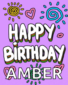 a purple background with the words happy birthday amber written on it
