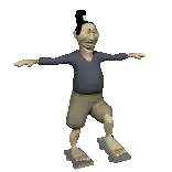 a cartoon character with a ponytail is standing on a platform