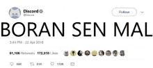 a screenshot of a tweet by discord that says boran sen mal