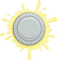 a cartoon drawing of a silver plate with yellow splashes around it