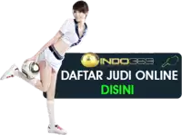 a girl is holding a soccer ball in front of a sign that says daftar judi online disini