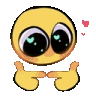 a yellow smiley face with big eyes is giving a thumbs up and a heart .