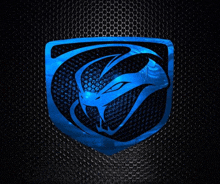 a blue emblem with a snake on it is on a black background