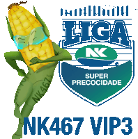 a logo for liga nk with a corn on the cob wearing sunglasses