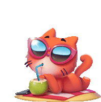 a cartoon cat wearing pink sunglasses is drinking from a coconut