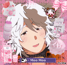 a picture of a person with a cow on their head and the name moo moo