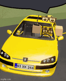 a yellow car has a license plate that says 93 xk 244