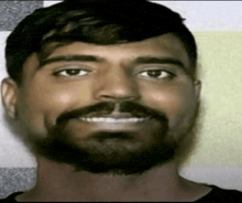 a man with a beard and mustache is smiling