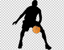 a silhouette of a basketball player dribbling a basketball .