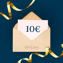 an envelope with a card inside that says 10 euros