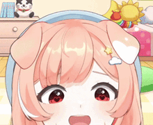 a close up of a cartoon girl with a dog ear on her head