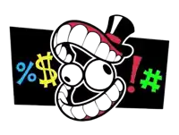 a cartoon character with a top hat is surrounded by dollar signs and a hashtag