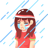 a girl with a headband on her head is crying