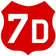 a red shield with the number 7d in white letters