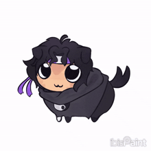 a drawing of a dog with a purple scarf around its neck and the word ibis paint below it