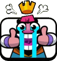 a cartoon character with a crown on his head is crying and giving a thumbs up .