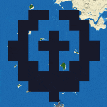 a map with a black cross in the middle