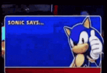 sonic the hedgehog is giving a thumbs up in a video game .