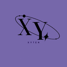 a purple background with the letter x and y