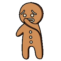 a gingerbread man covering his mouth with his hand