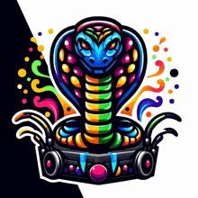 a colorful snake sitting on top of a boombox