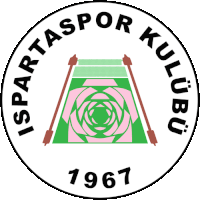 a logo for ispartaspor kulubu 1967 with a green and pink triangle