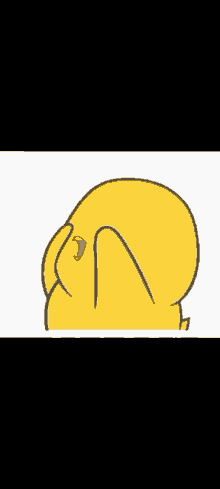 a yellow cartoon duck is covering its face with its wings