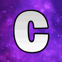 the letter c is against a purple background with stars