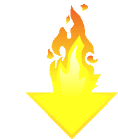 a yellow arrow with flames on it pointing down