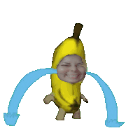 a woman in a banana costume with tears running down her eyes