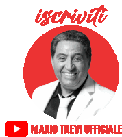 an advertisement for mario trevi ufficiale features a man in a white suit and tie